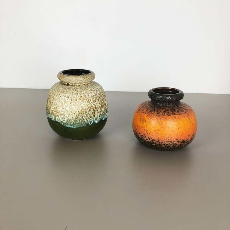 Set Of Two Pottery Fat Lava Vases "Multi Color" By Scheurich, Germany, 1970s photo furniture