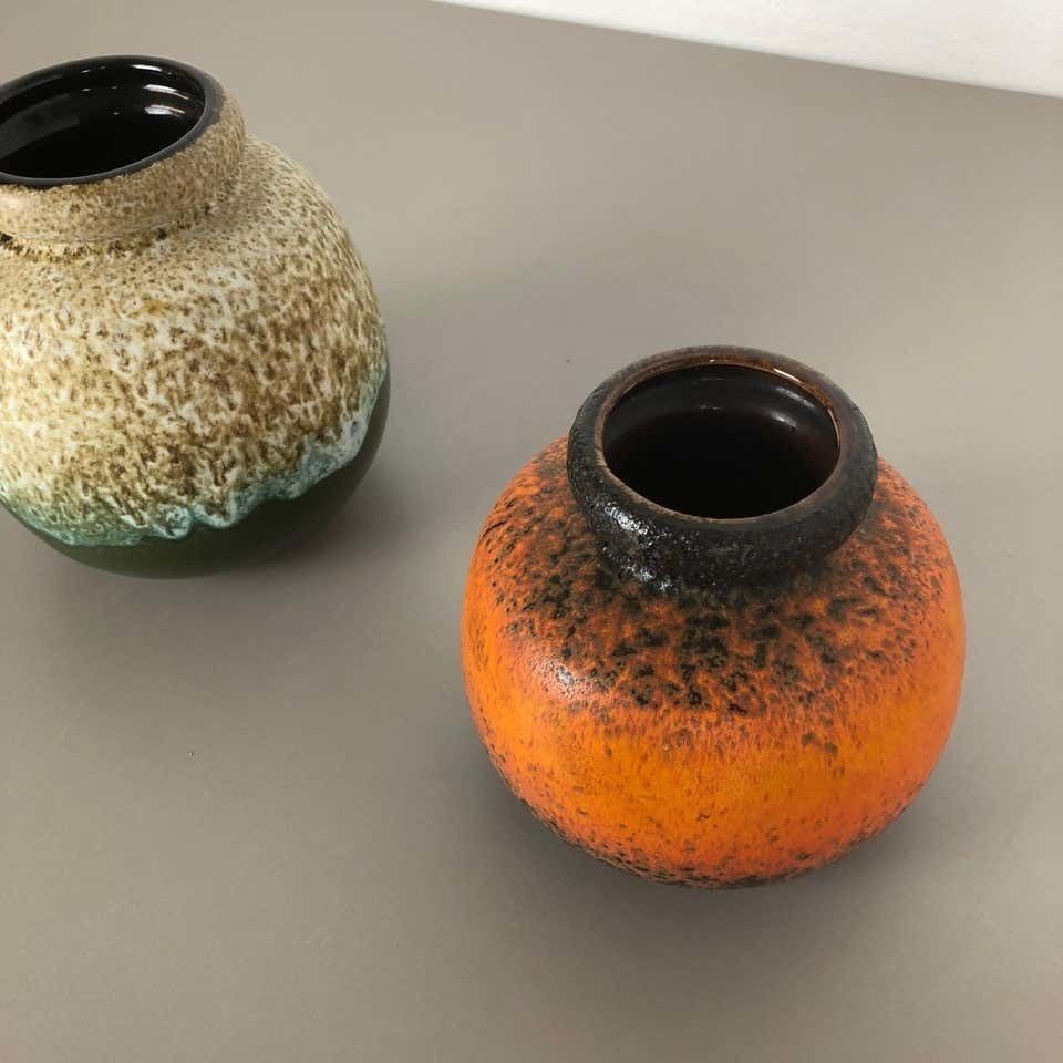 Set Of Two Pottery Fat Lava Vases "Multi Color" By Scheurich, Germany, 1970s photo Home Decor