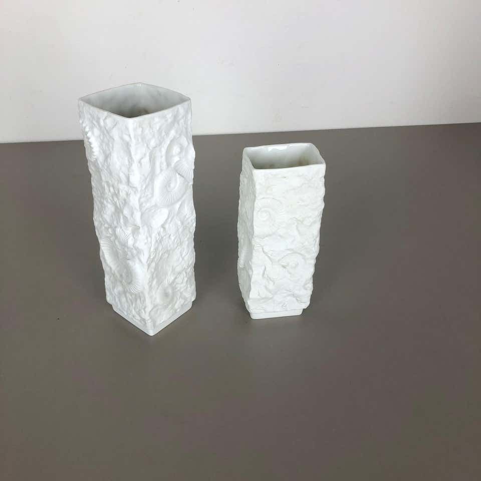 Set Of 2 Original 1970s Op Art Biscuit Porcelain Vase By Ak Kaiser, Germany photo for sale