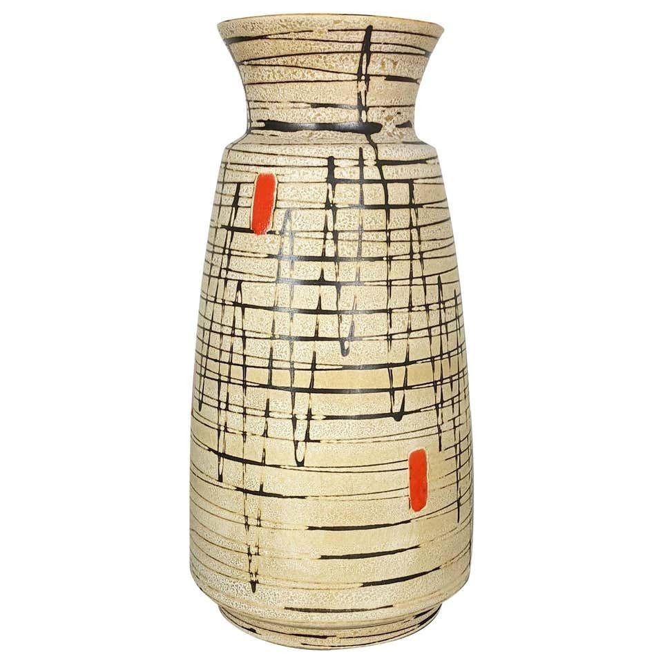 Large Op Art Abstract Pottery Floor Vase Made By Bay Ceramics, Germany, 1960s