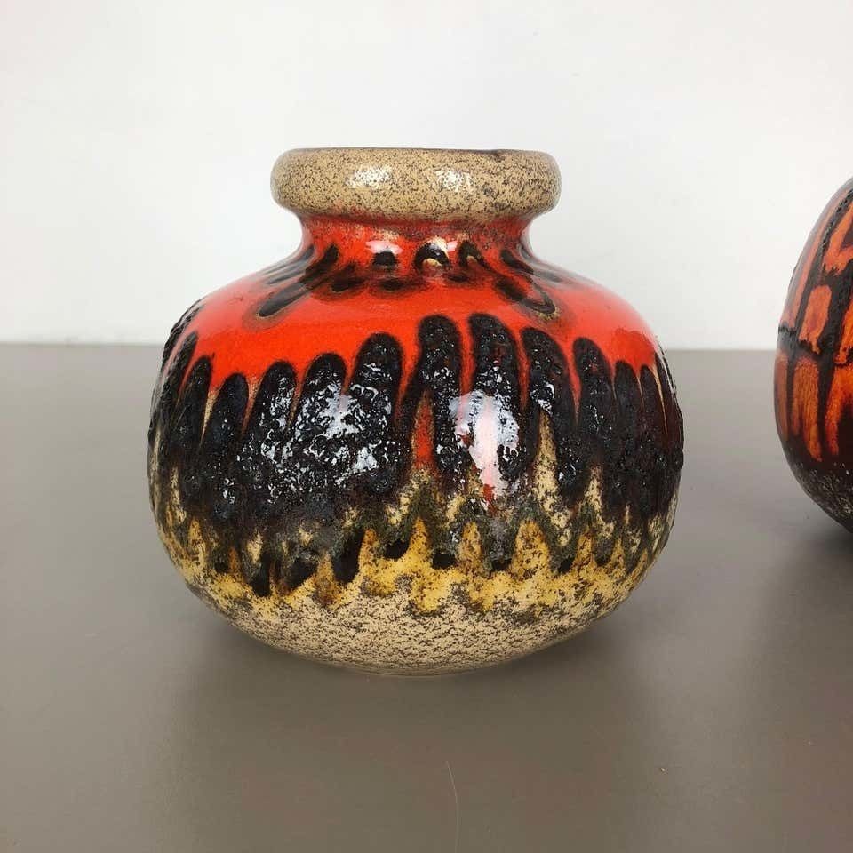 Set Of Two Pottery Fat Lava Vases "Multi Color" By Scheurich, Germany, 1970s photo 444.0