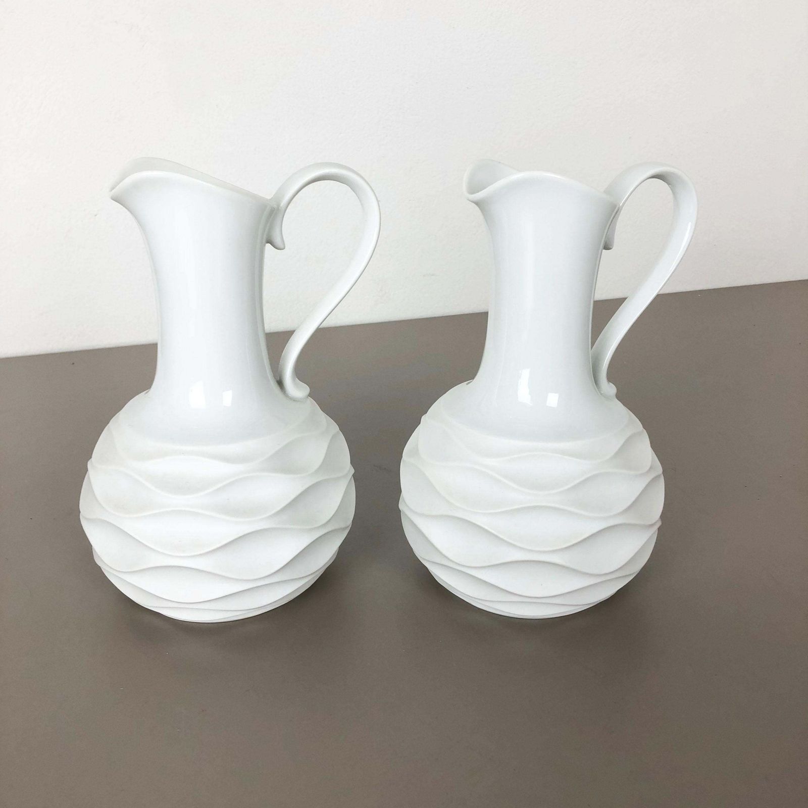 Set Of 2 Op Art Biscuit Porcelain Jug Vases By Edelstein Bavaria, Germany, 1970s photo furniture