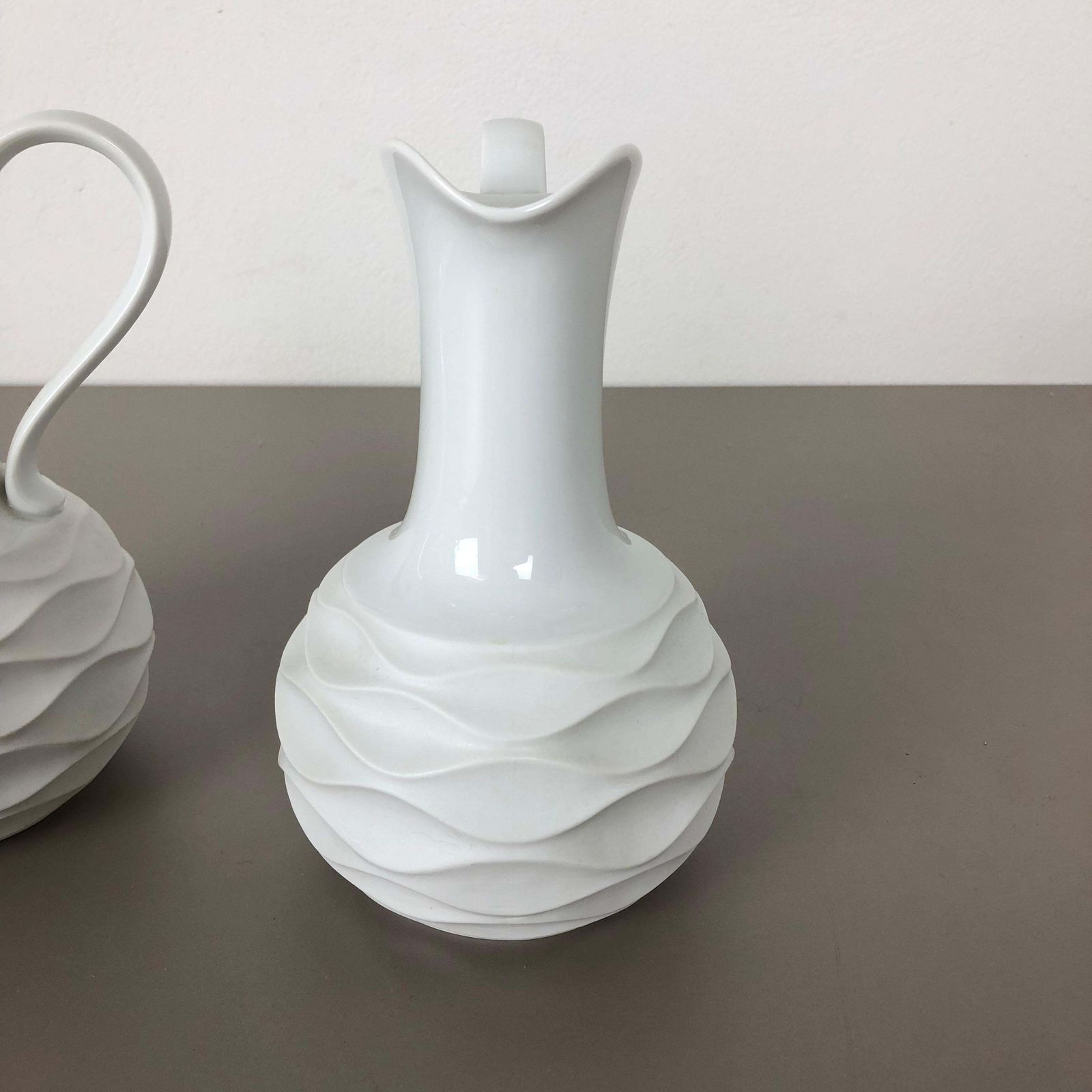 499.0 Set Of 2 Op Art Biscuit Porcelain Jug Vases By Edelstein Bavaria, Germany, 1970s photo