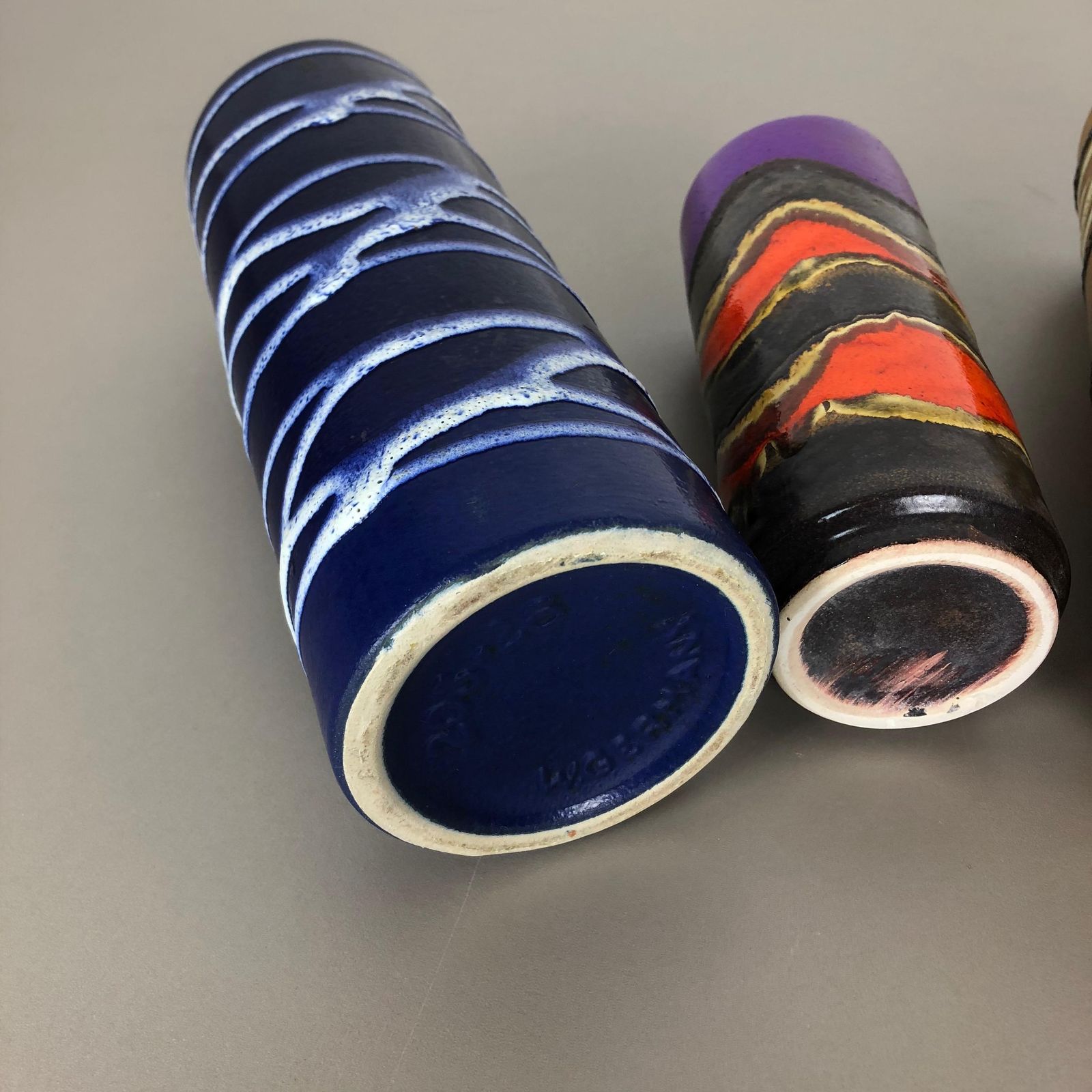 444.0 Set Of Three 1970s Pottery Fat Lava "Tube" Vases Made By Scheurich, Germany photo
