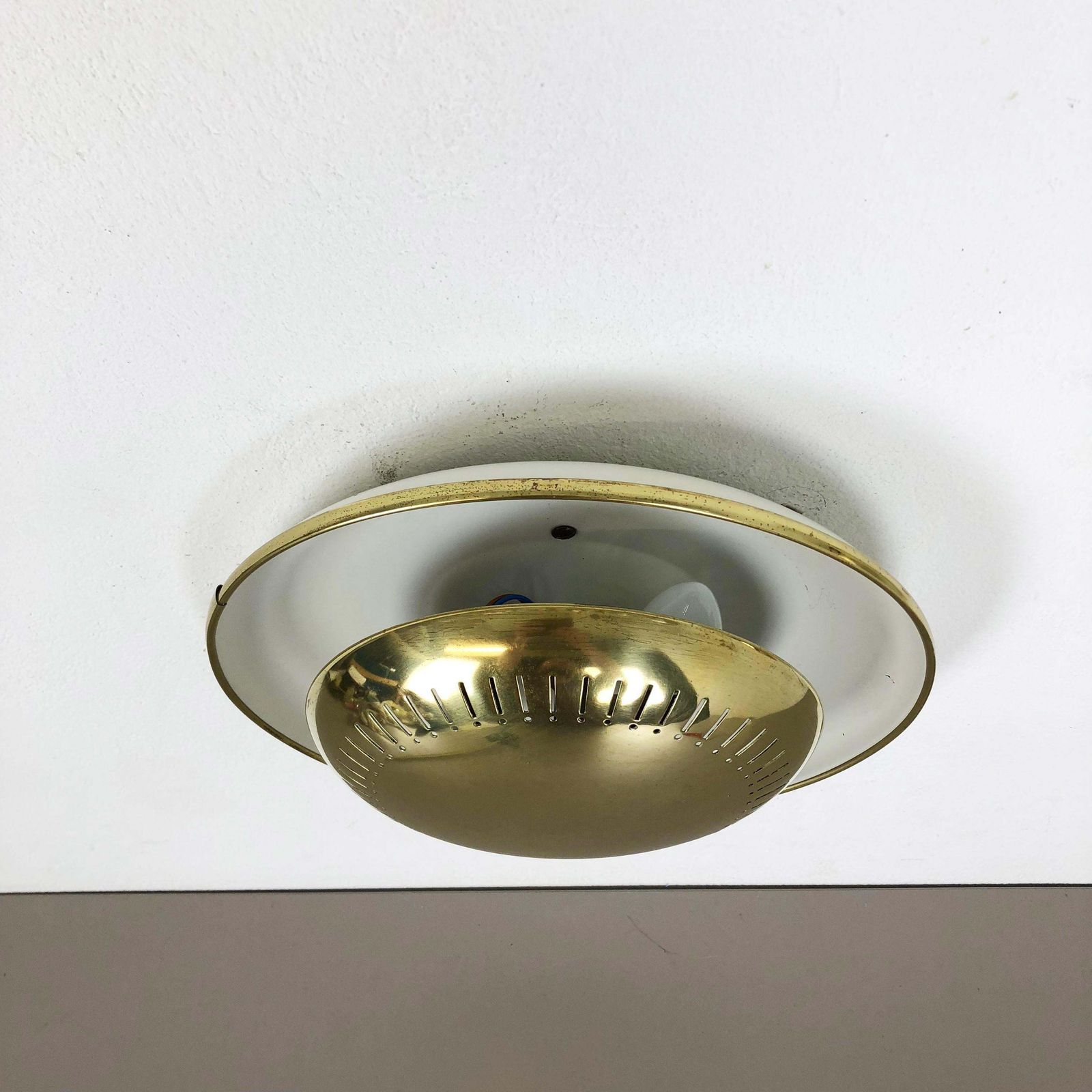 Set Of Two Modernist Stilnovo Style Brass Metal Sconces Wall Light, Italy, 1950s photo buy