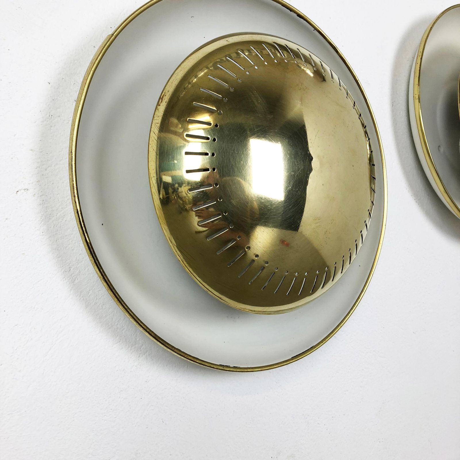 photo furniture Set Of Two Modernist Stilnovo Style Brass Metal Sconces Wall Light, Italy, 1950s