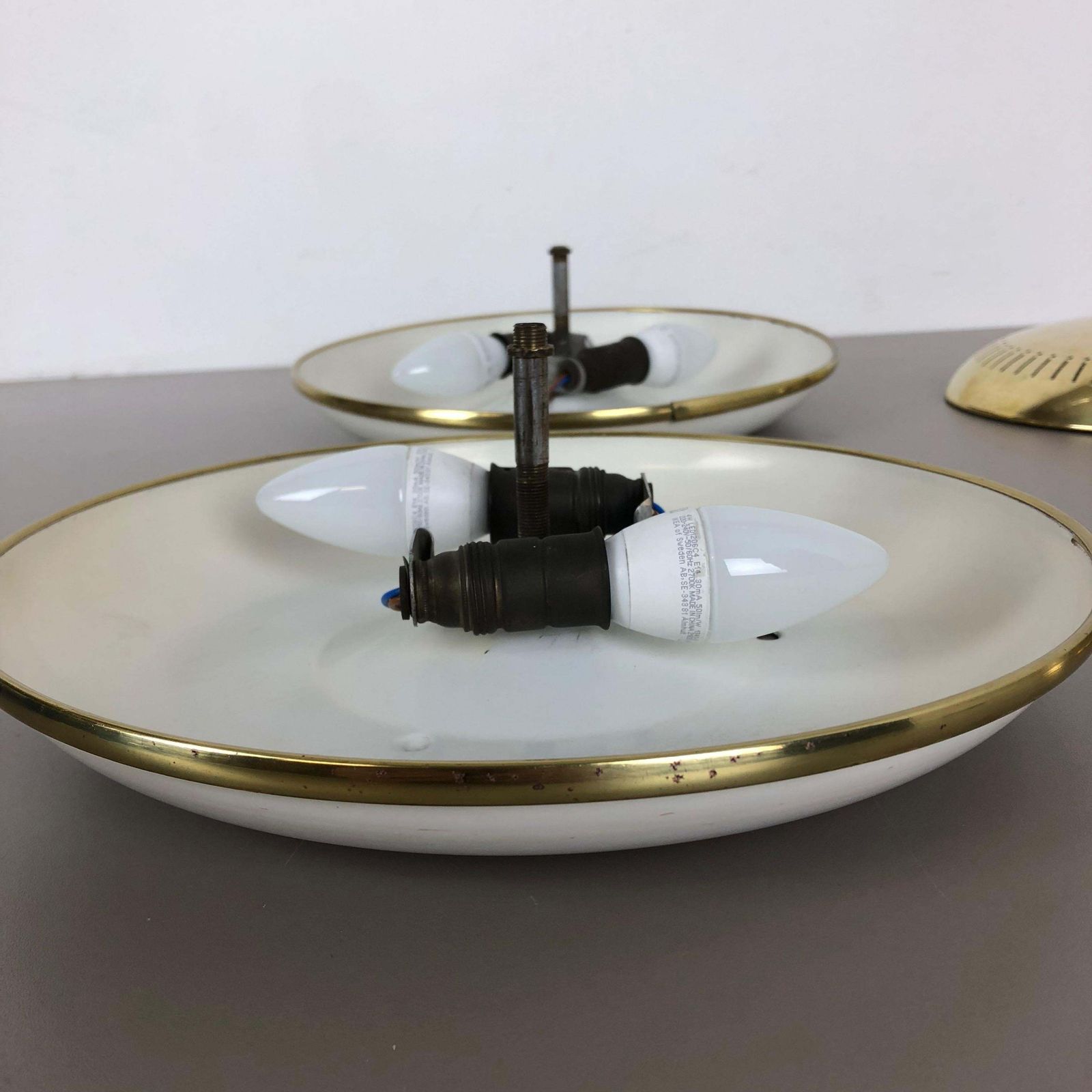 photo buy Set Of Two Modernist Stilnovo Style Brass Metal Sconces Wall Light, Italy, 1950s