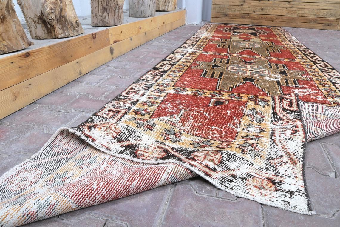 photo for sale Vintage Runner, 3'5x12'4 Feet, Anatolian Runner Rug, Hand Knotted Runner , Runner Rug,Vintage Rug, Oushak Rug,Decorative Rug,Rug Runner