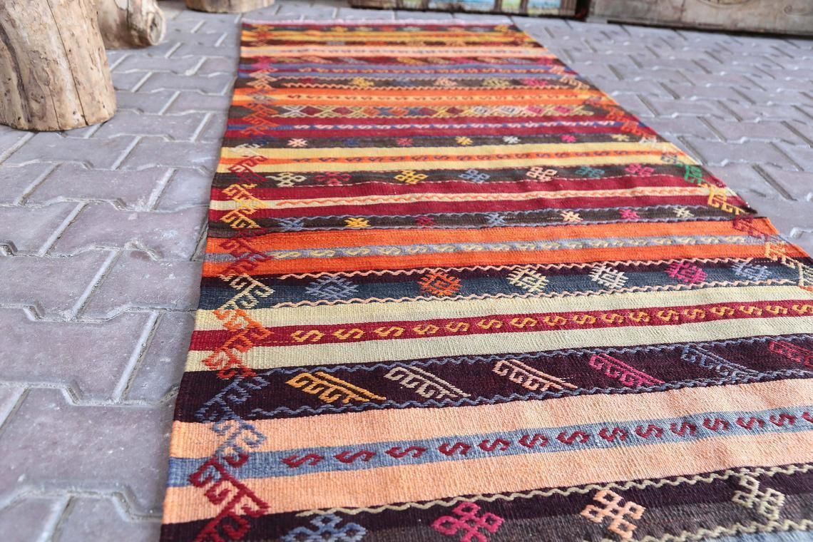 Kilim Runner Rug, Runner Rug, Vintage Kilim, Bohemian Kilim, Handmade Kilim, Kilim Runner, Pastel Kilim, Wool Kilim Rug, Decorative Kilim photo for sale