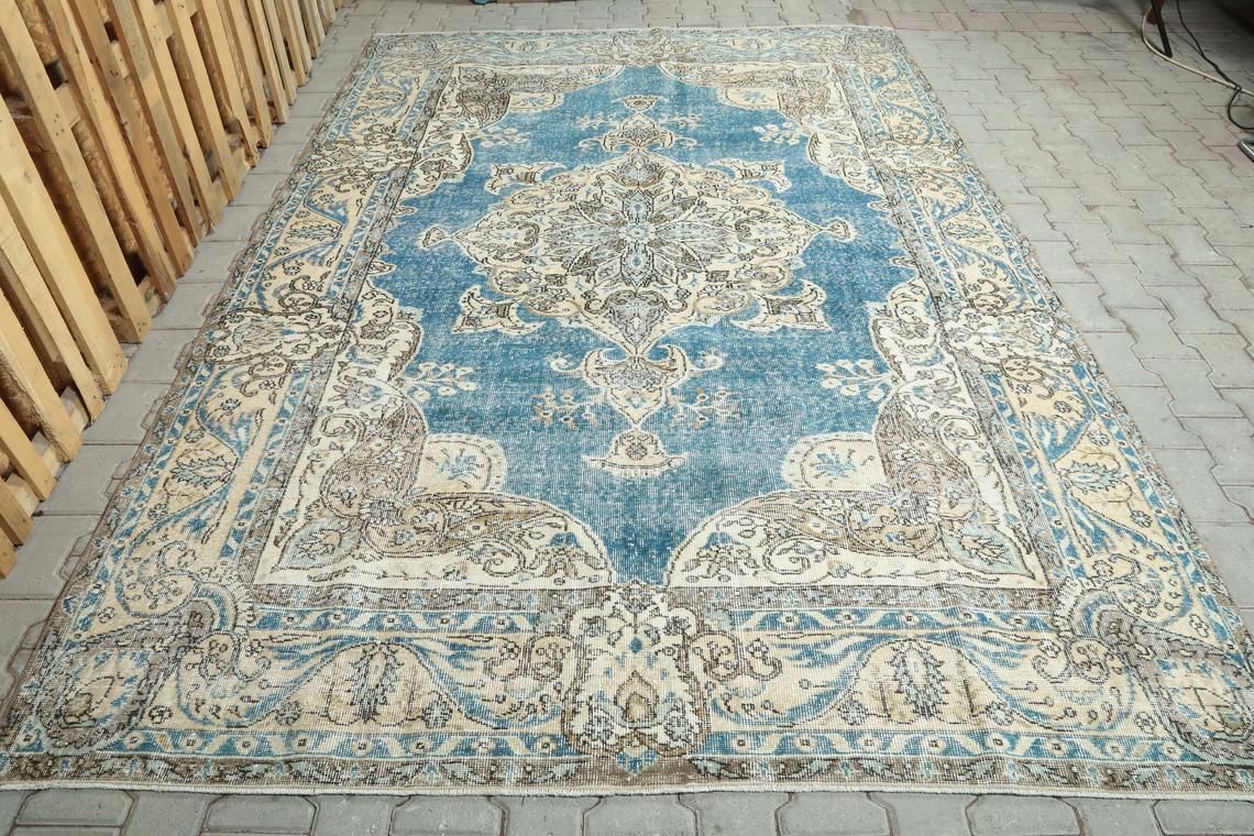 7 X 10 Ft, Turkish Rug Area, Vintage Rug, Turkish Rug, Handmade Rug, Blue Area Rug, Oushak Rug, Anatolian Rug, Area Rug, Vintage Carpet