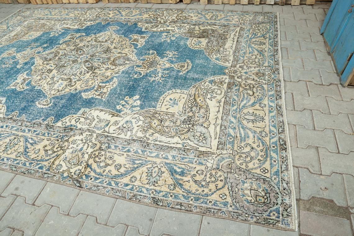 7 X 10 Ft, Turkish Rug Area, Vintage Rug, Turkish Rug, Handmade Rug, Blue Area Rug, Oushak Rug, Anatolian Rug, Area Rug, Vintage Carpet photo Textiles