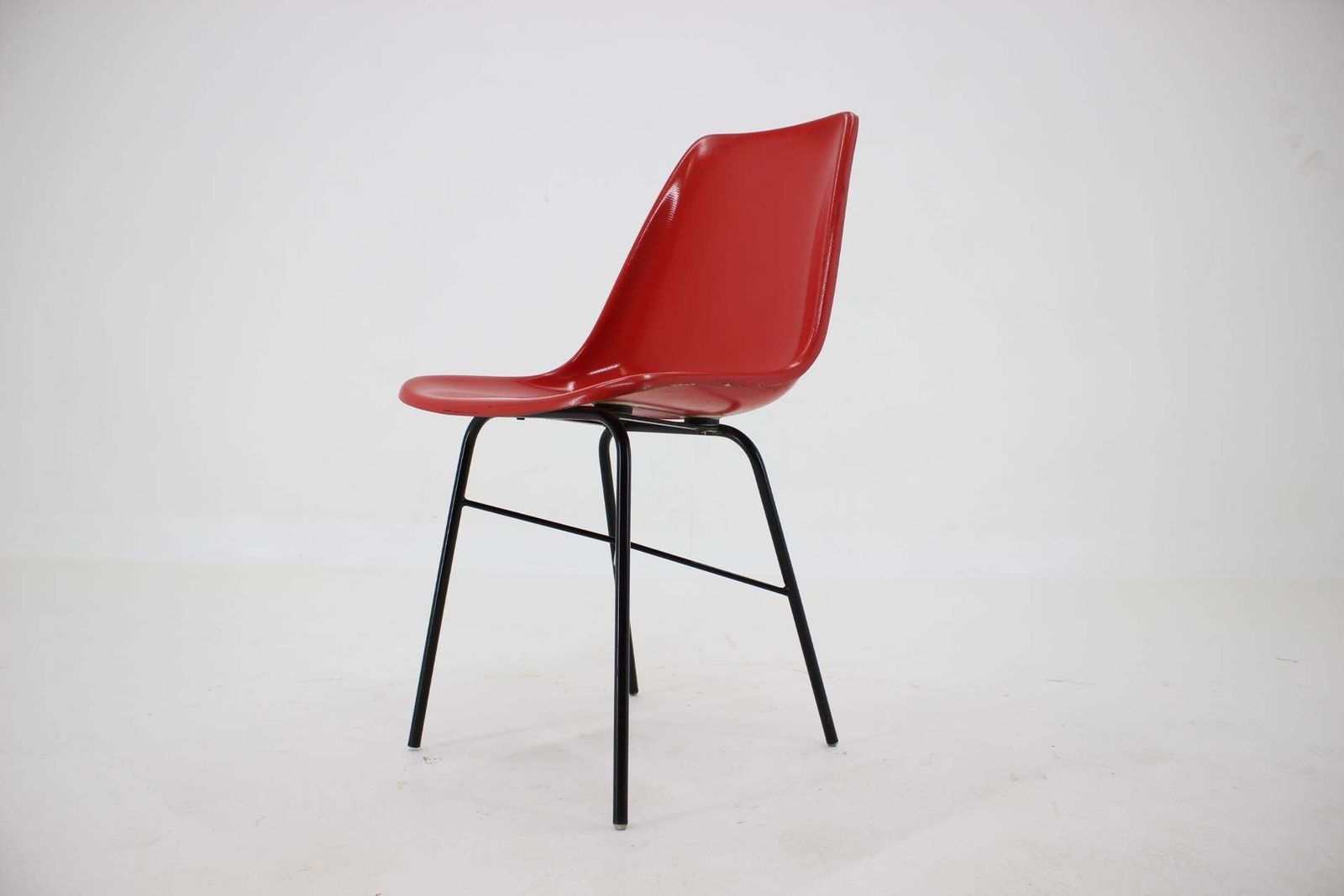 Red Design Fiberglass Dining, Desk Chair / Czechoslovakia, 1960s
