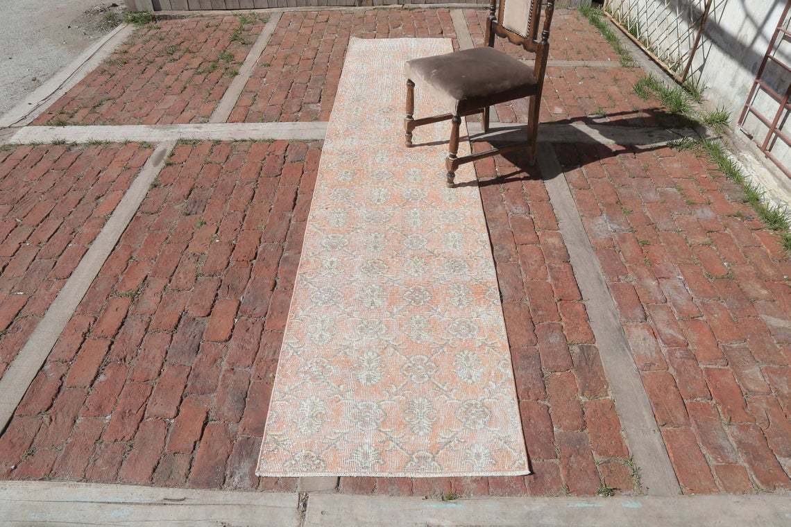 Narrow Runner Rug, Turkish Runner Rug, Vintage Runner Rug, Oushak Runner Rug, Handmade Runner Rug, Bohemian Runner Rug photo furniture