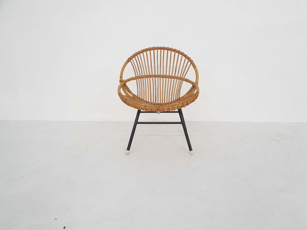 Rohe Noordwolde Rattan Lounge Chair, Nederland, Ca. Jaren 1950 photo furniture