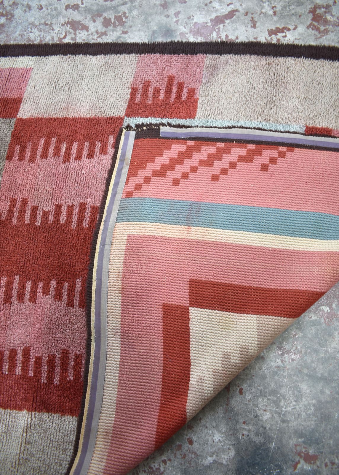 photo for sale French Art Deco Futurist Handwoven Wool Rug With Abstract Art, 1930's