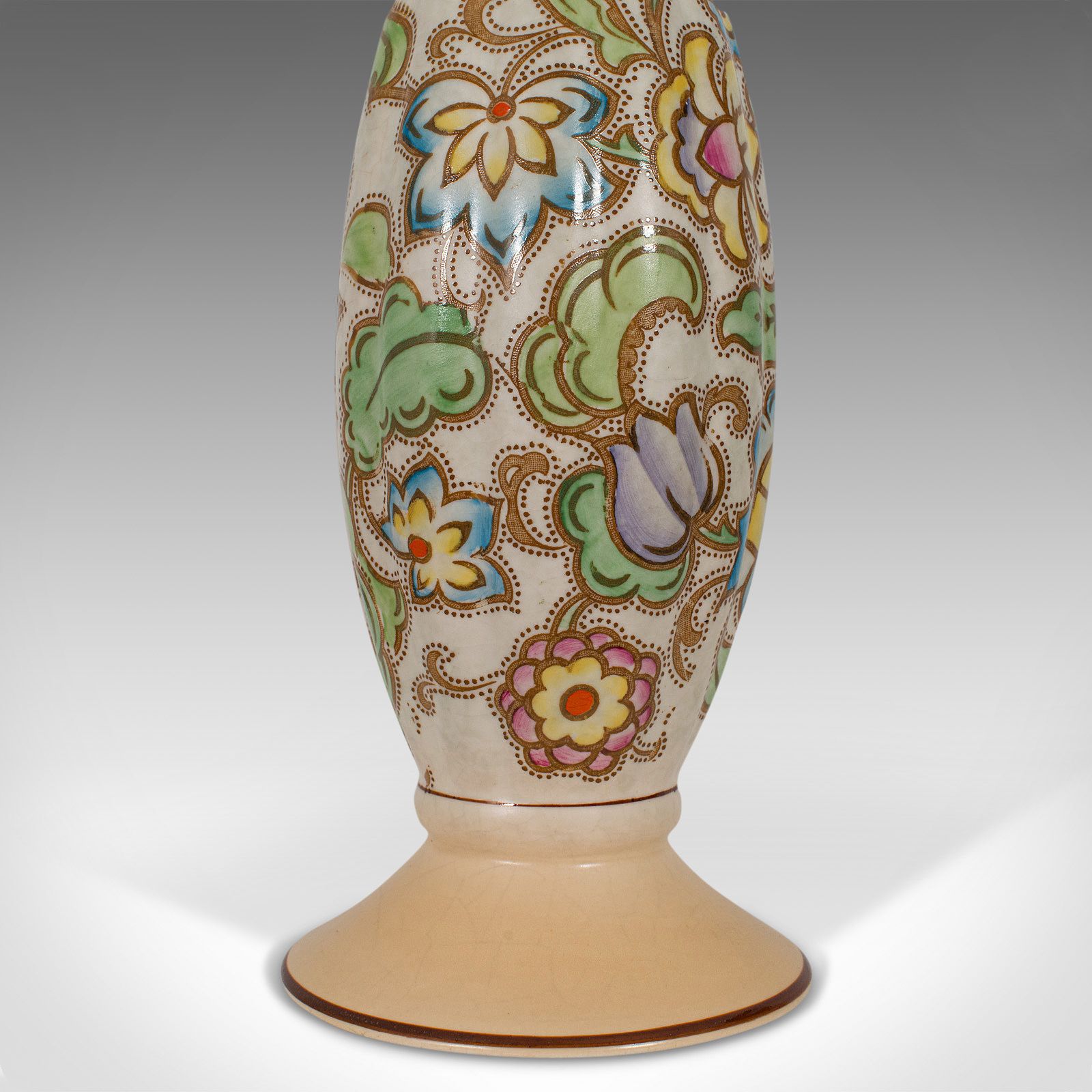Home Decor Small Vintage Flower Vase, English, Ceramic, Goblet Urn, Art Deco, Circa 1940 photo