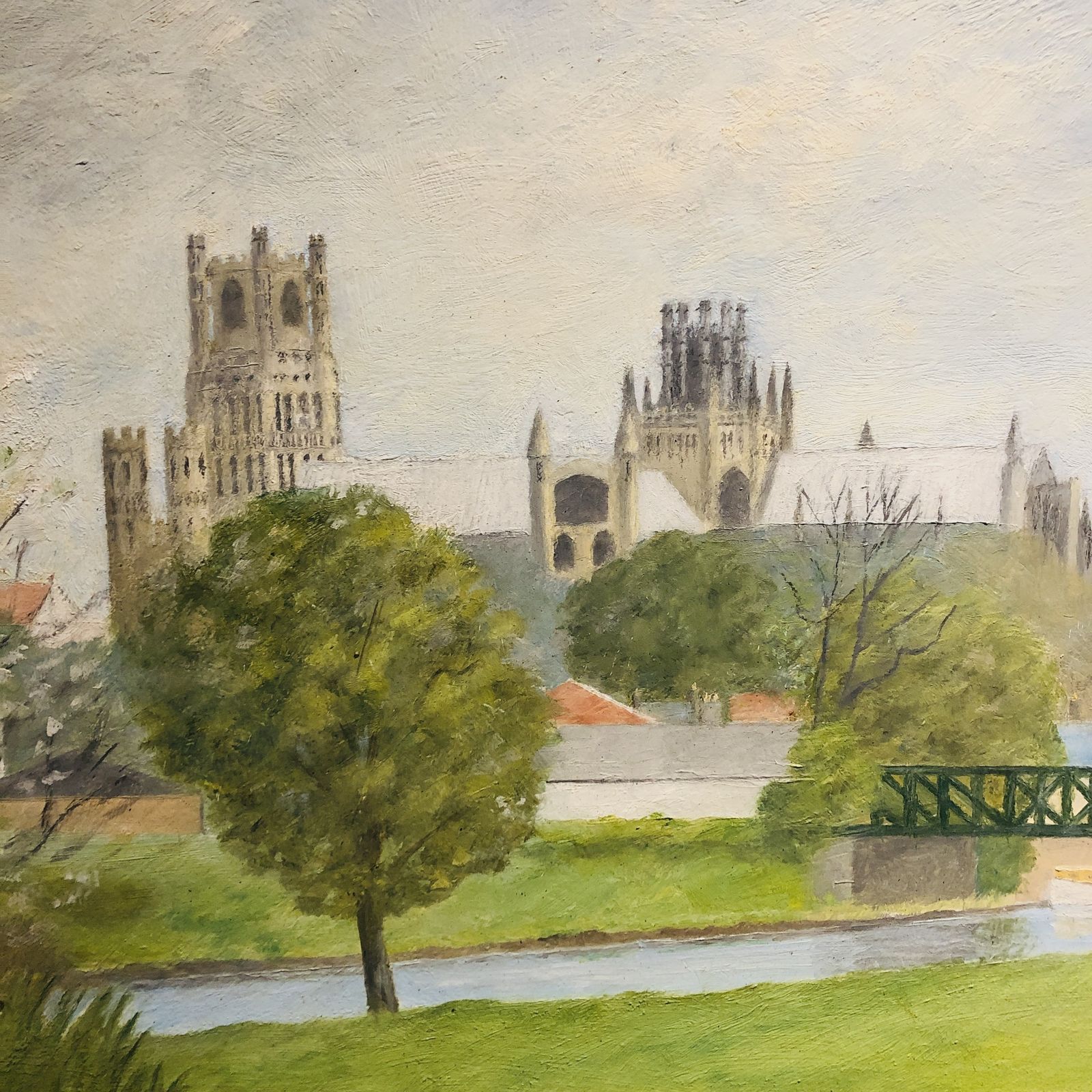 Oil Painting Of Ely Cathedral, Signed M. Farrow, 1980 photo vinterior