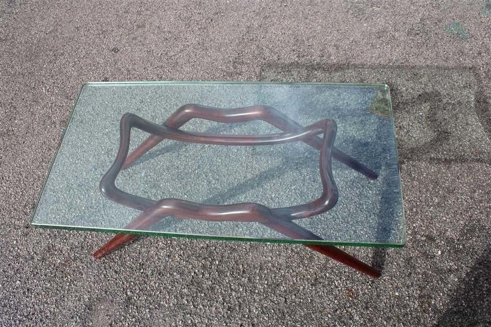 Table Coffee Midcentury Design Glass Top Foot Curved Mahogany Wood Fontana Arte photo buy