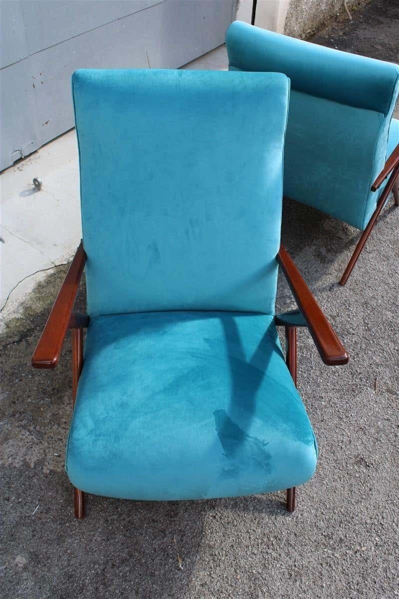 Pair Of Italian Midcentury Design Mahogany Turquoise Minimal Geometric Design photo vintage