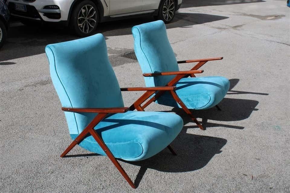 photo vintage Pair Of Italian Midcentury Design Mahogany Turquoise Minimal Geometric Design
