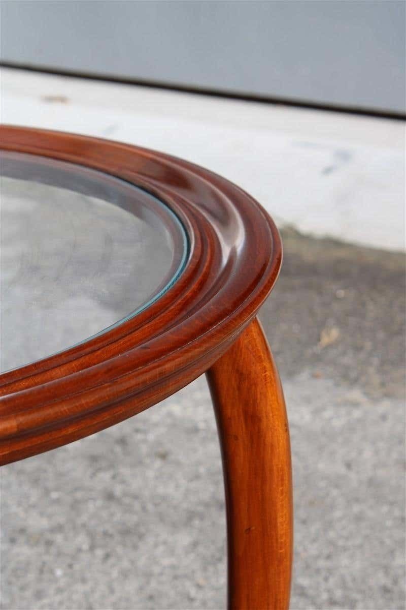 Round Midcentury Italian Table Coffee Cherrywood Glass Top Cuved Wood photo 1307.0