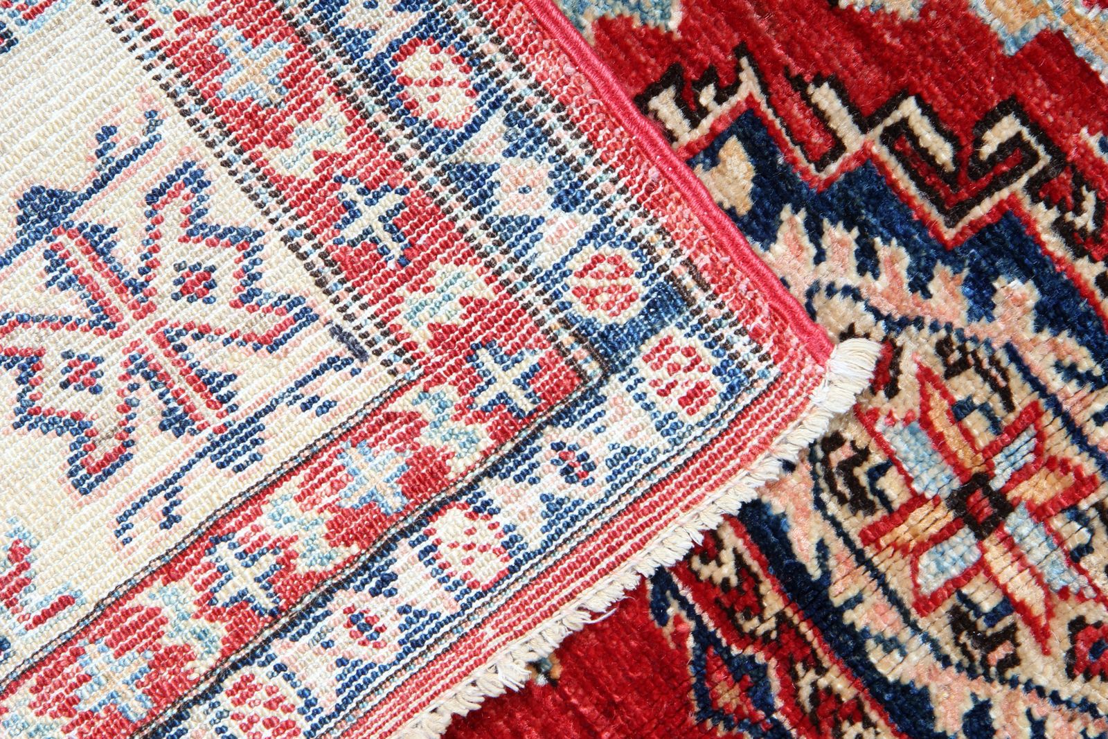 Red Afghan Kazak Area Rugs Traditional Geometric Carpet Wool Rug 182x148cm photo Textiles