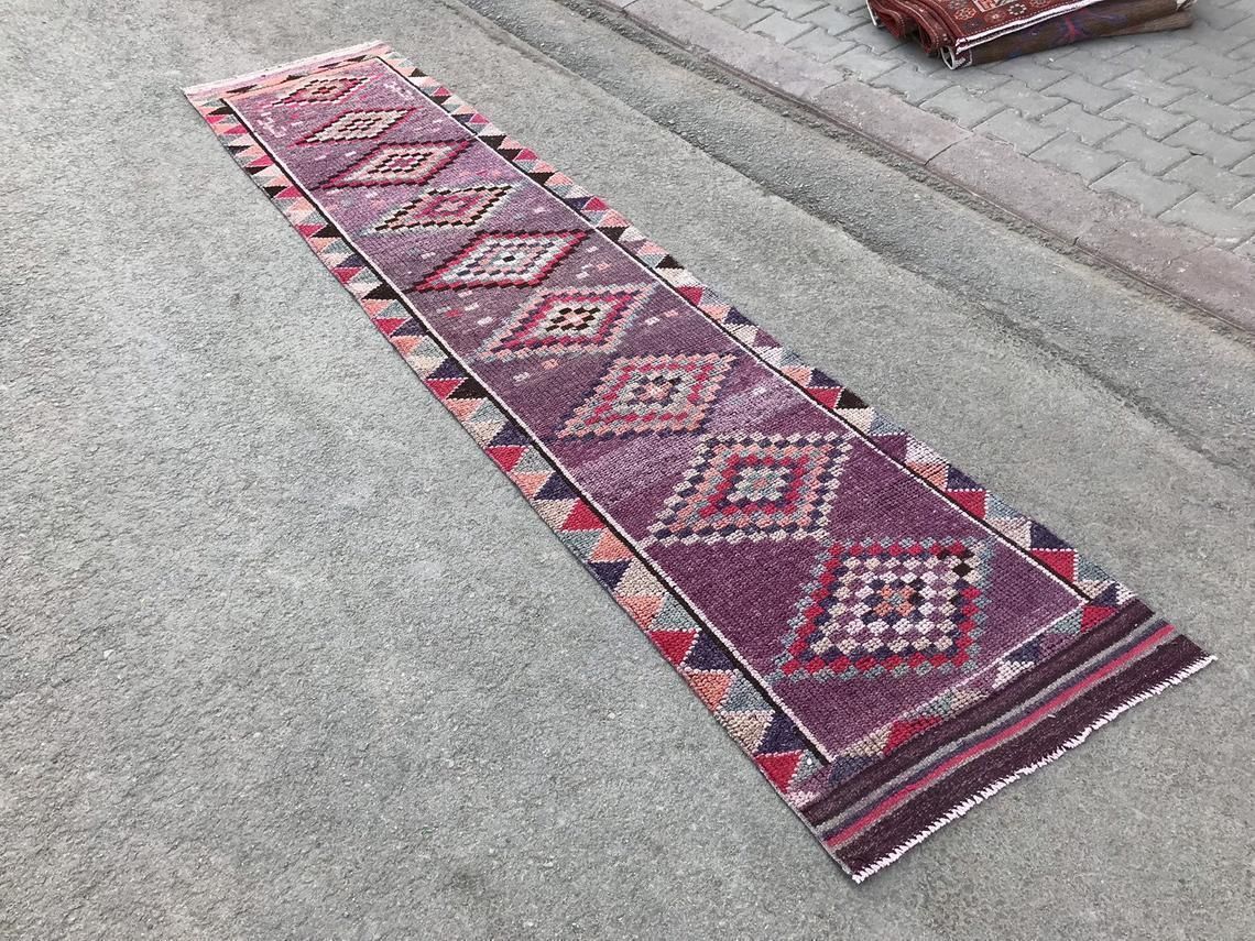 Turkish Runner Rug,Purple Runner Rug,Oushak Runner,Wool Rug,Home Decor,Anatolian Runner,Turkish Rug,Bohemian Rug,Area Rug,Carpet Rug,Runner photo Textiles