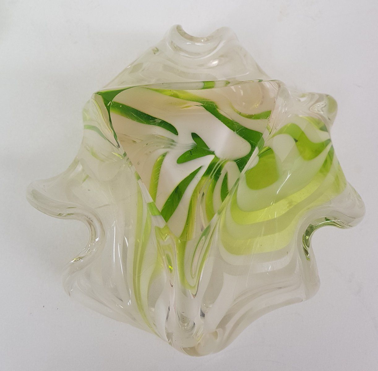 Mid Century Murano Glass Art Pieces Vase And Bowl, Set Of 2 photo for sale