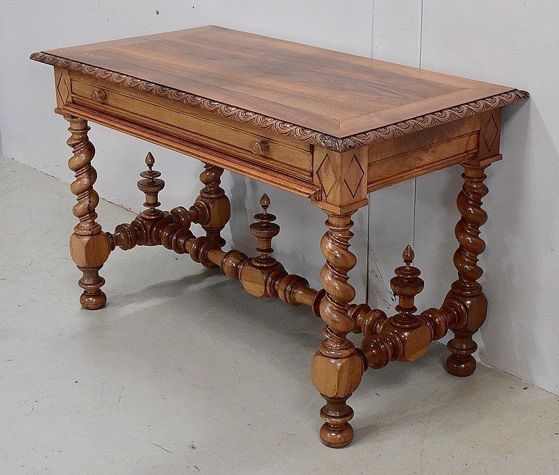 Office Table In Solid Walnut, Louis XIII Style  19th Century photo for sale