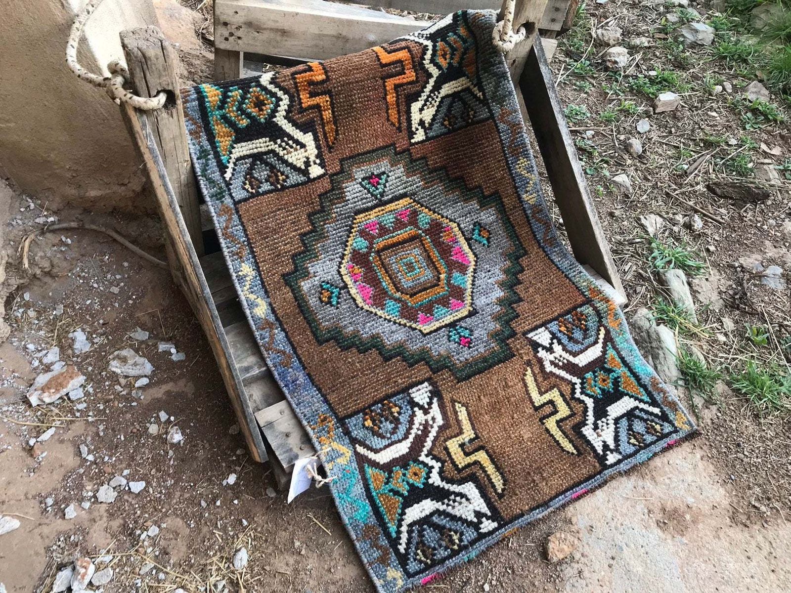 Door Mat Rug,Nomadic Anatolian Rug, Small Rug,Bathroom Mat,Small Rug,Bedside Rug,Kitchen Rug,Traditional Wool Rug