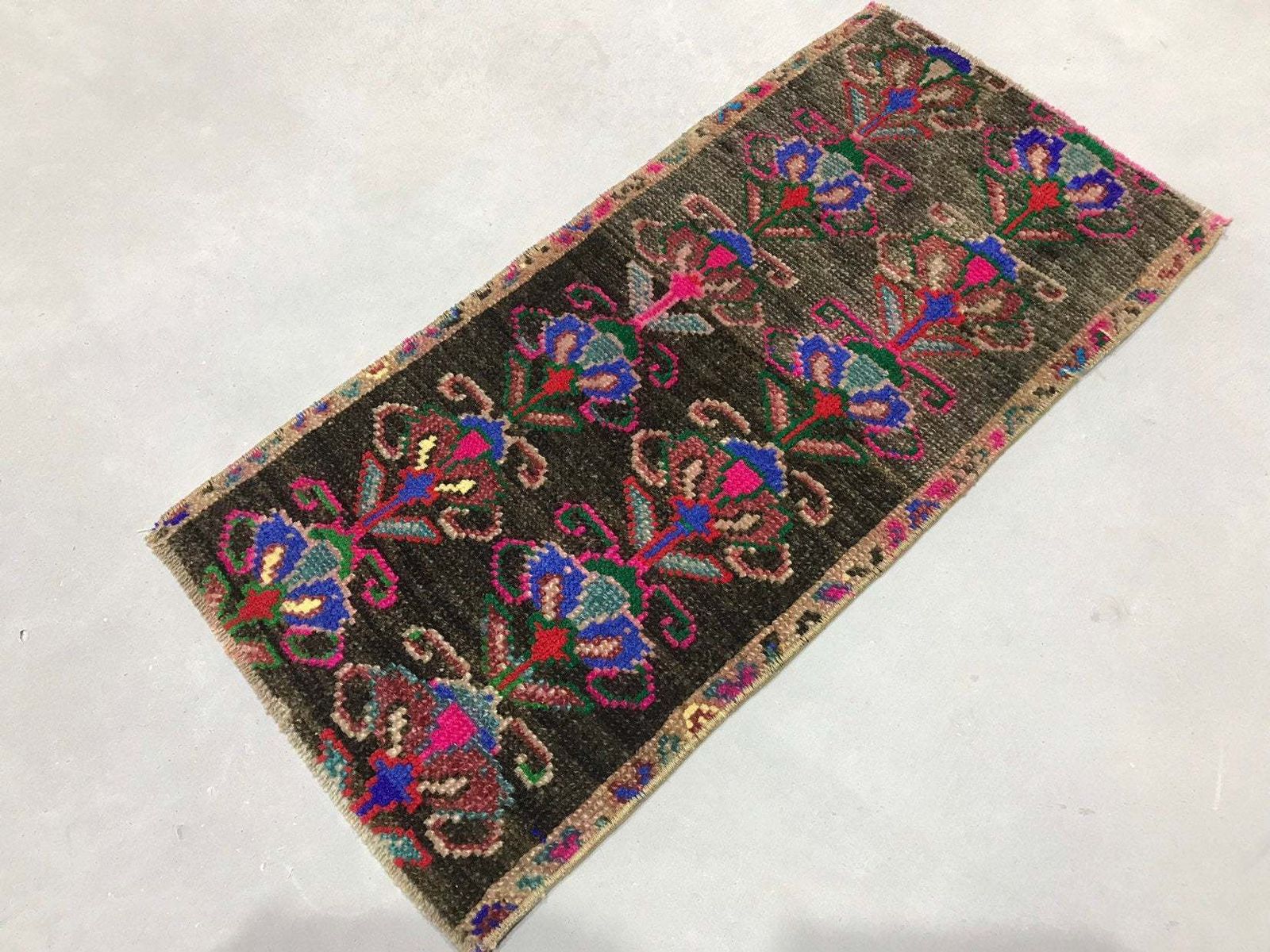 Turkish Anatolian Door Mat Rug,2’4x1’1 Feet,Nomadic Anatolian Rug, Small Rug,Bathroom Mat,Small Rug,Bedside Rug,Kitchen Rug,Traditional Rug photo 98.0