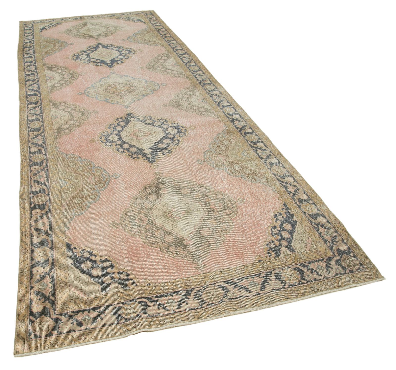 Decorative Hand Knotted Wool Turkish Beige Runner Carpet