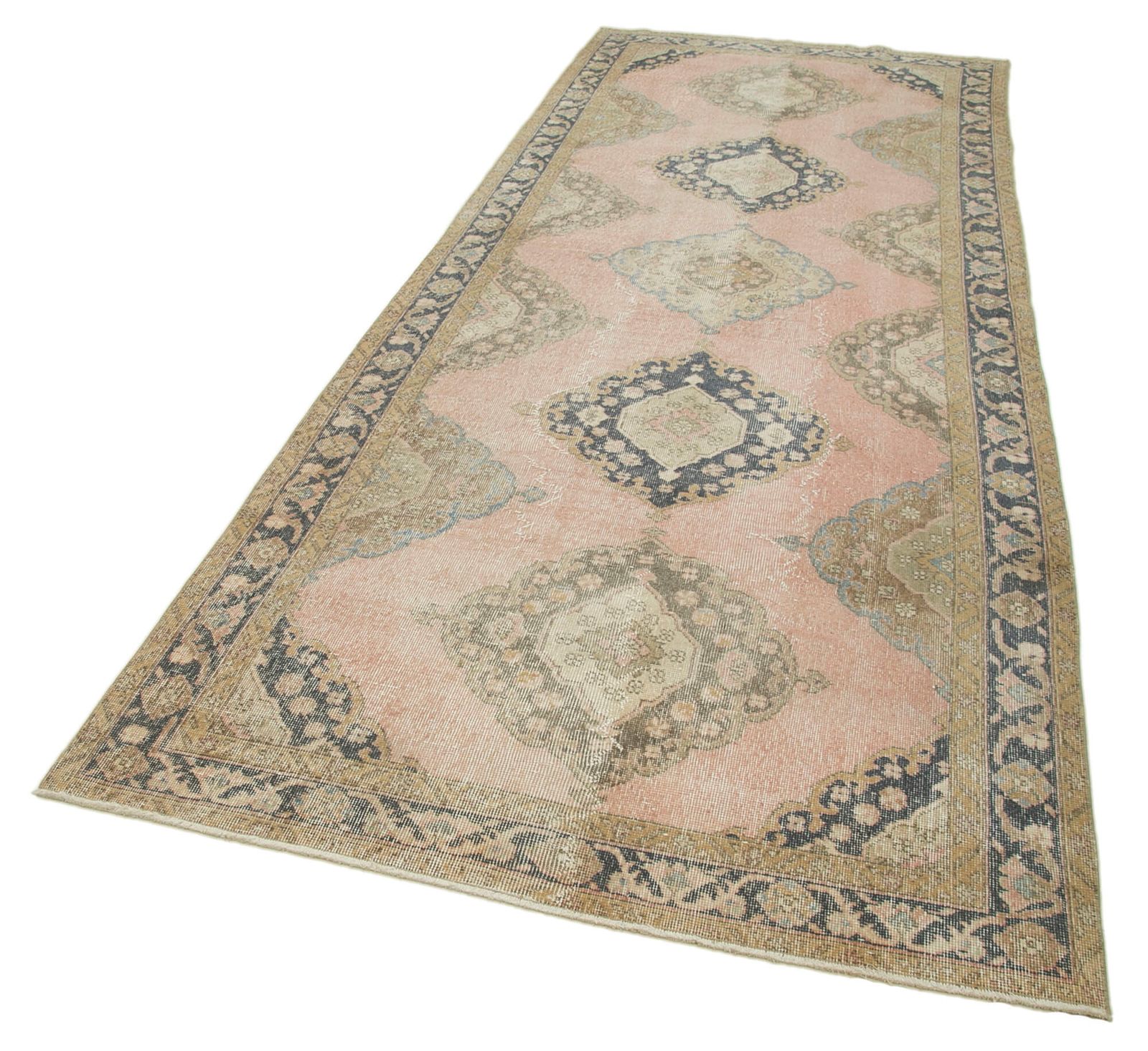 Decorative Hand Knotted Wool Turkish Beige Runner Carpet photo for sale