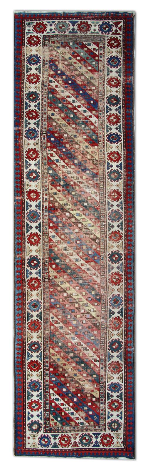 Hand Made Antique Wool Caucasian Ganjeh Runner Rug 90x323cm