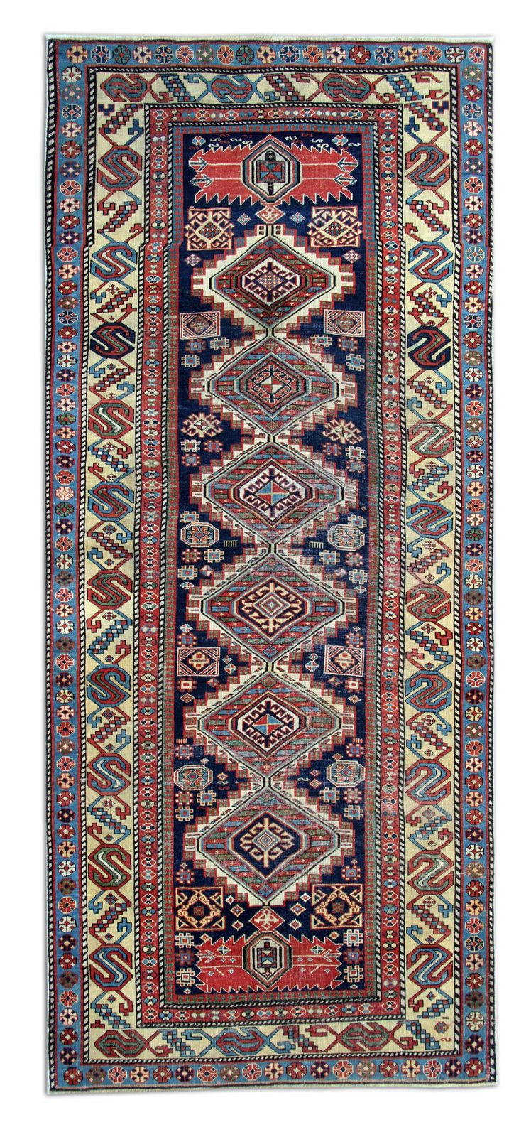 Hand Made Oriental  Kazak Runner Rug, Caucasian Wool Rug  113x268cm