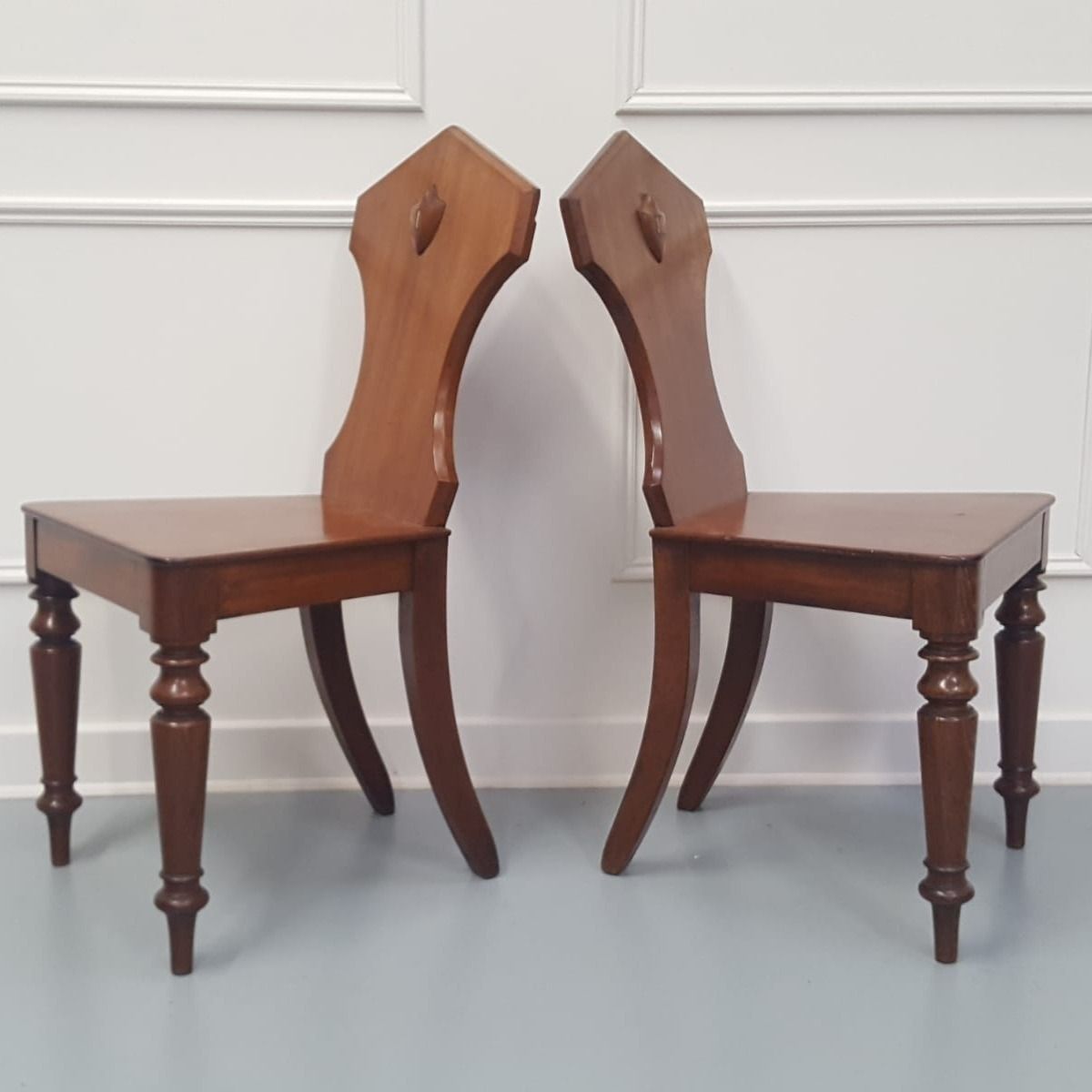 Pair Of Engraved Hall Chairs C1850 Free Delivery