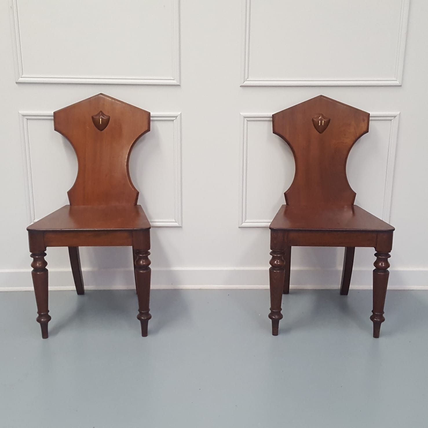Pair Of Engraved Hall Chairs C1850 Free Delivery photo for sale