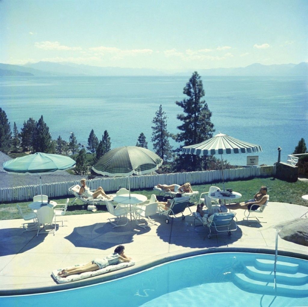 Slim Aarons 'Relaxing At Lake Tahoe' 1959 C Type Print Framed In White photo furniture