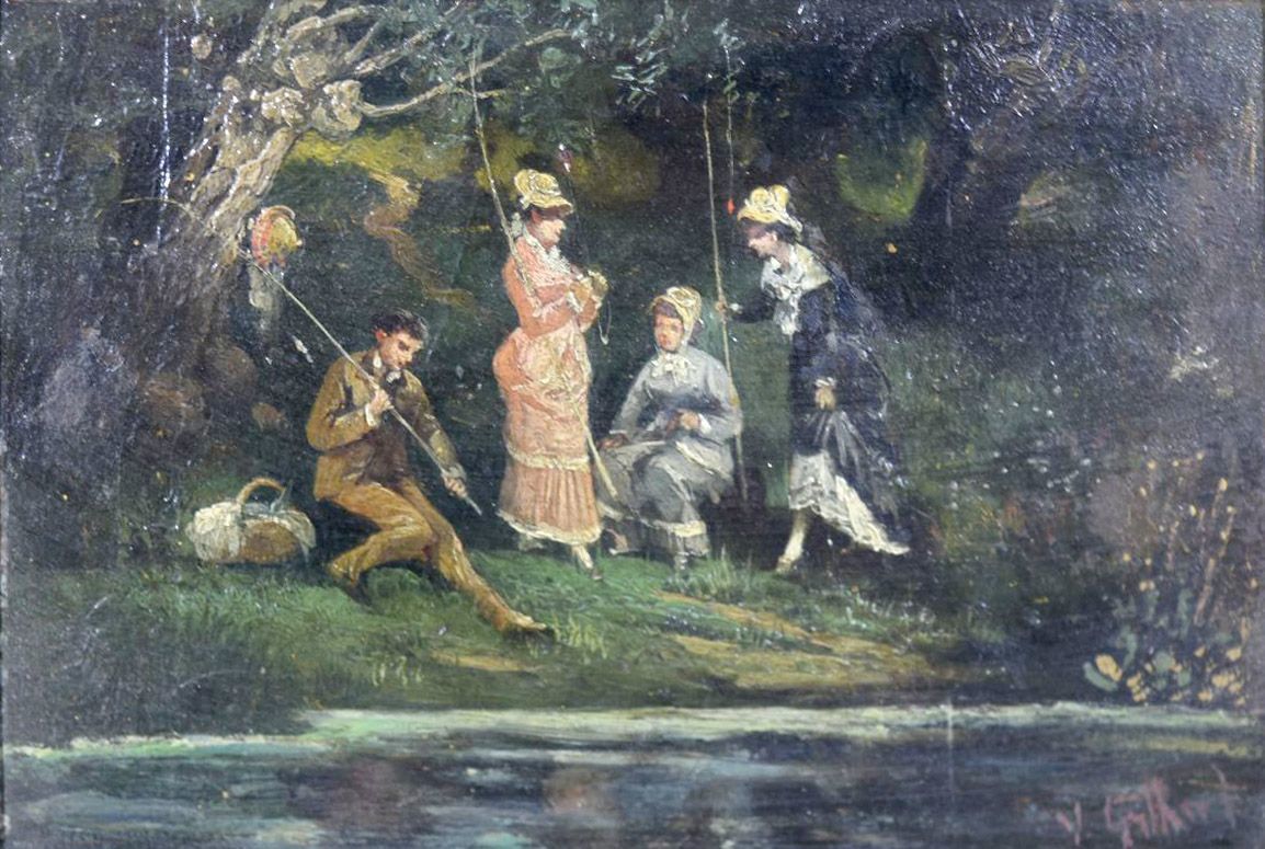 Genre Scene: "Lunch On The Grass". Xi Xth Century Painting By Gilbert photo furniture