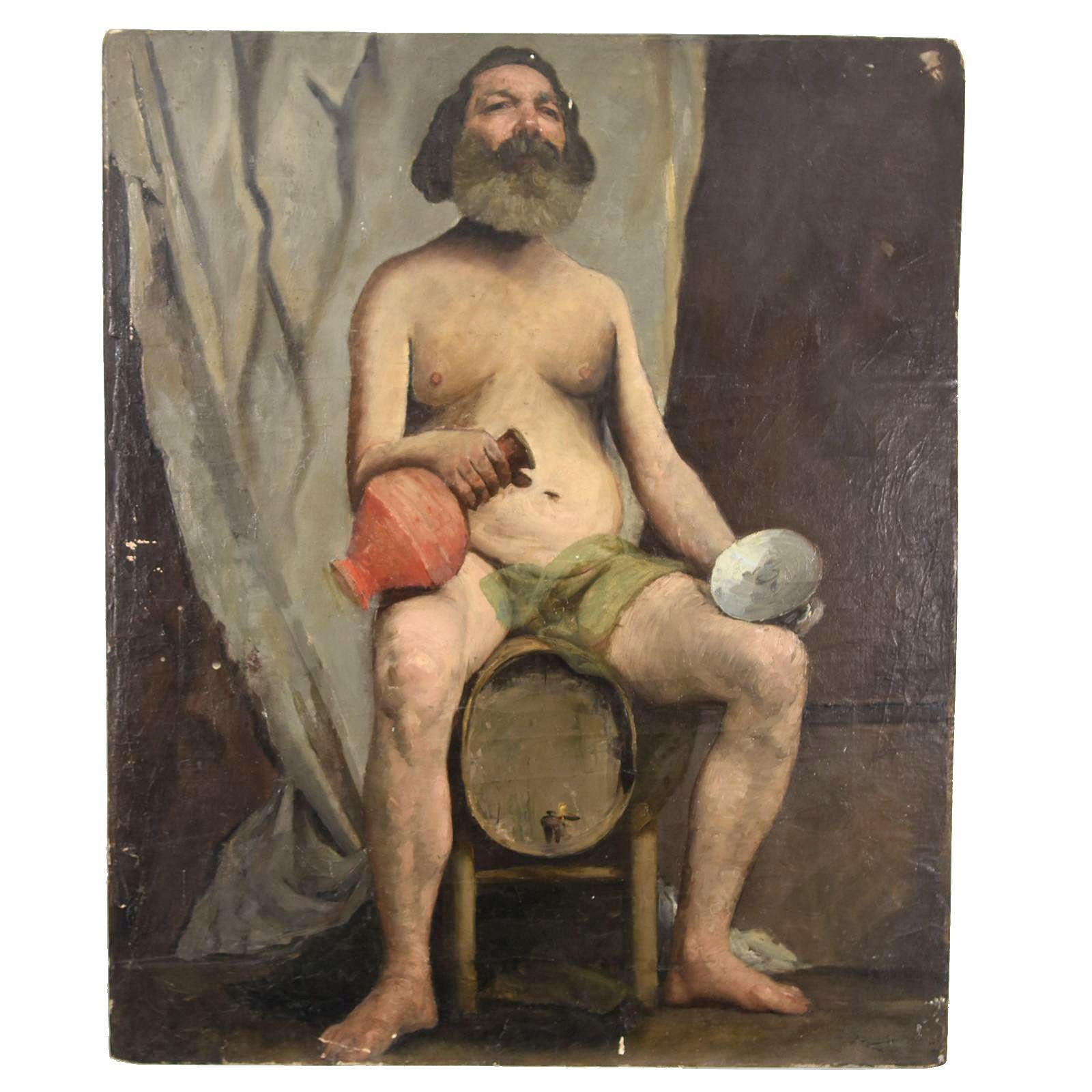Naked Gentleman Portrait In Oil On Canvas Twentieth Time