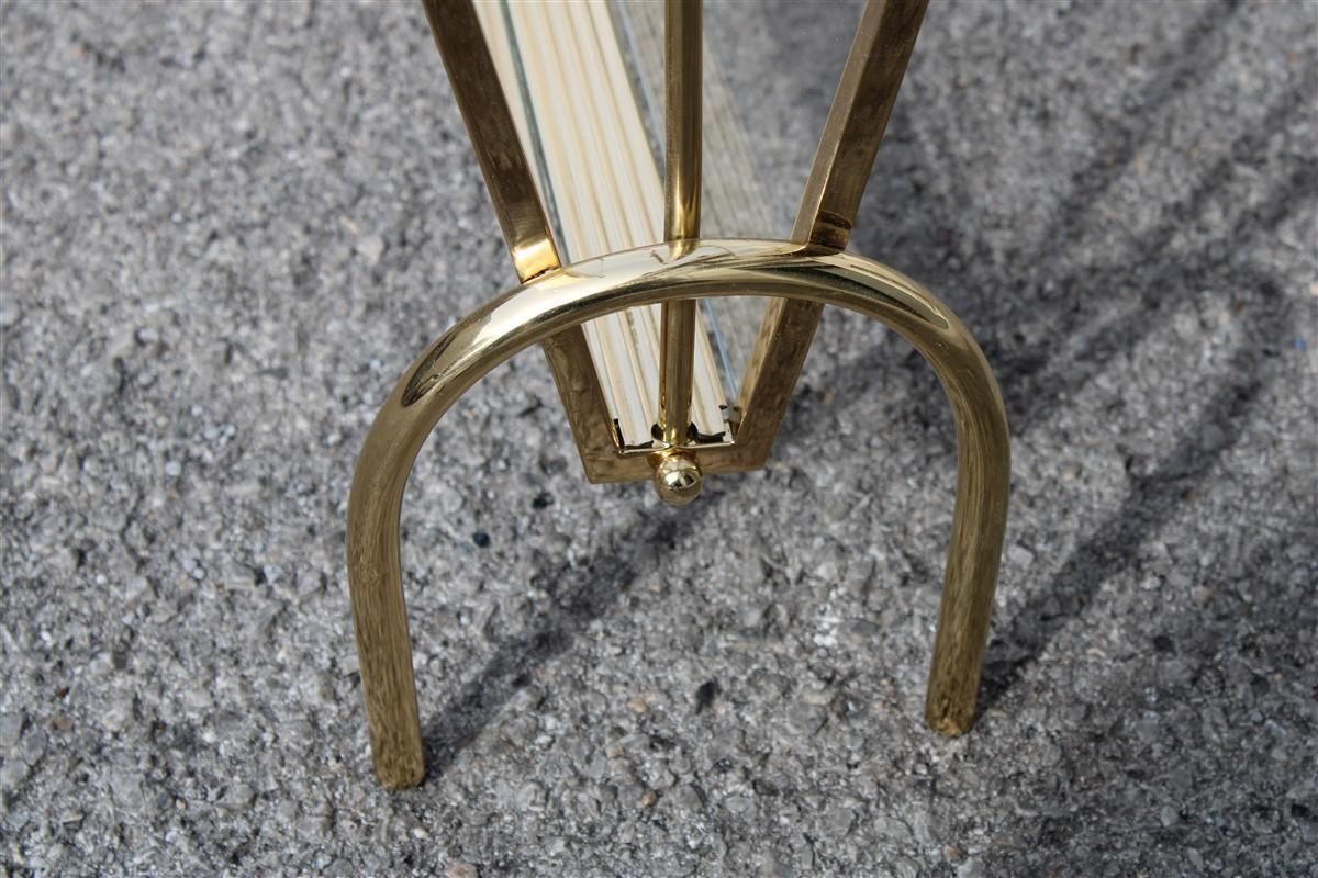 Italian Midcentury Magazine Rack Brass Gold Italian Design Transparent Glass photo vinterior