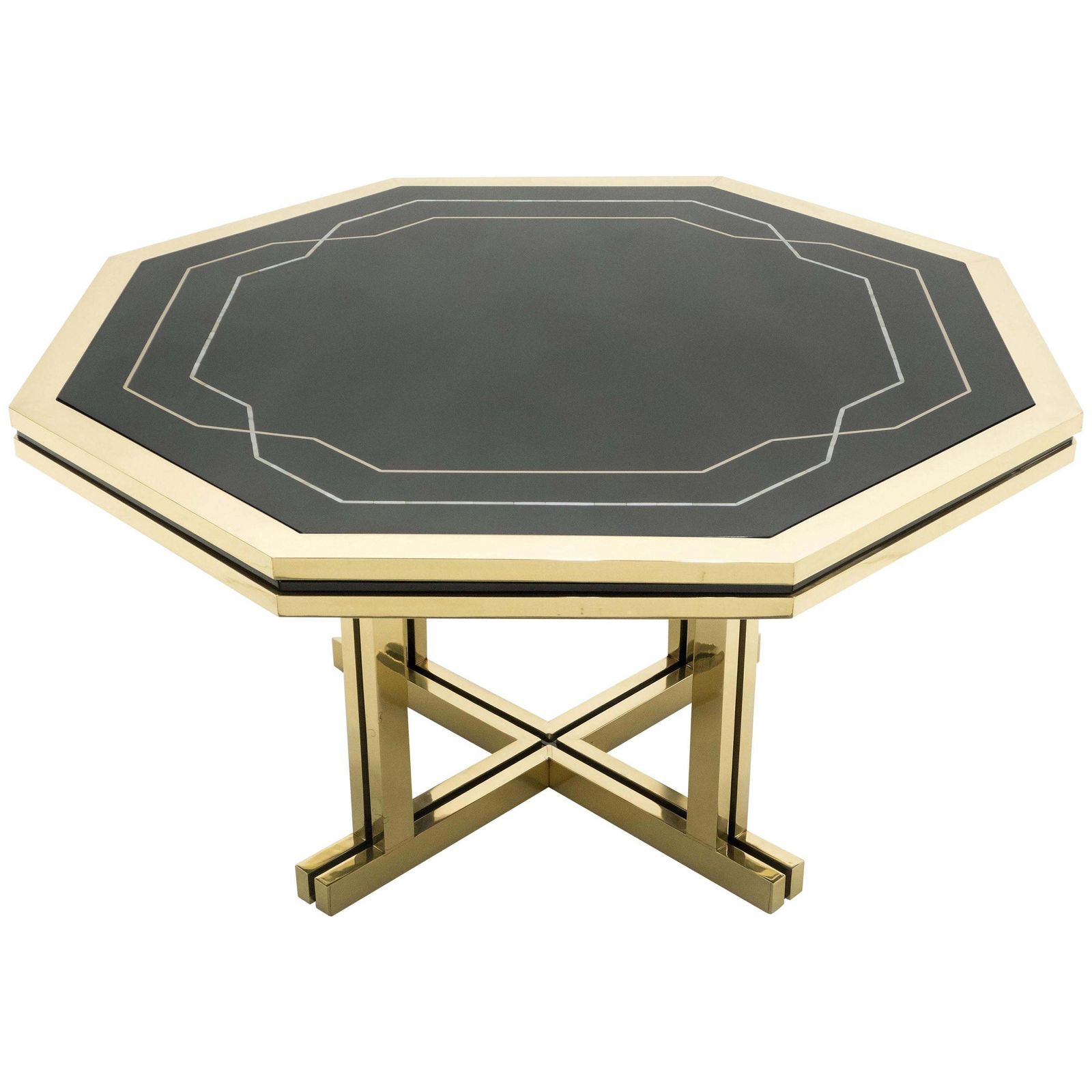 Table à manger Maison Jansen en laque noire et laiton, années 1970 photo furniture