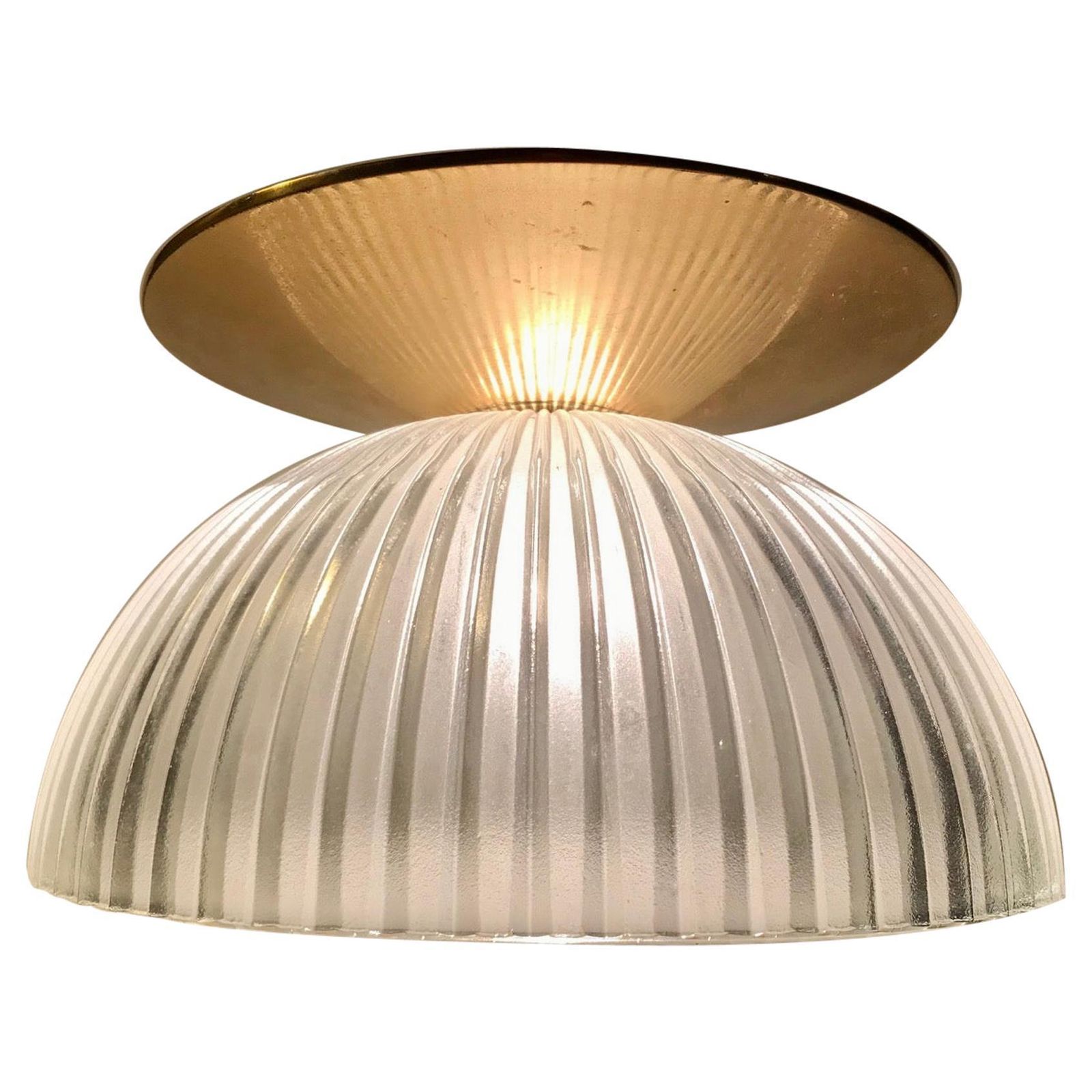 Scandinavian Fluted Glass And Brass Ceiling Lamp, 1970s