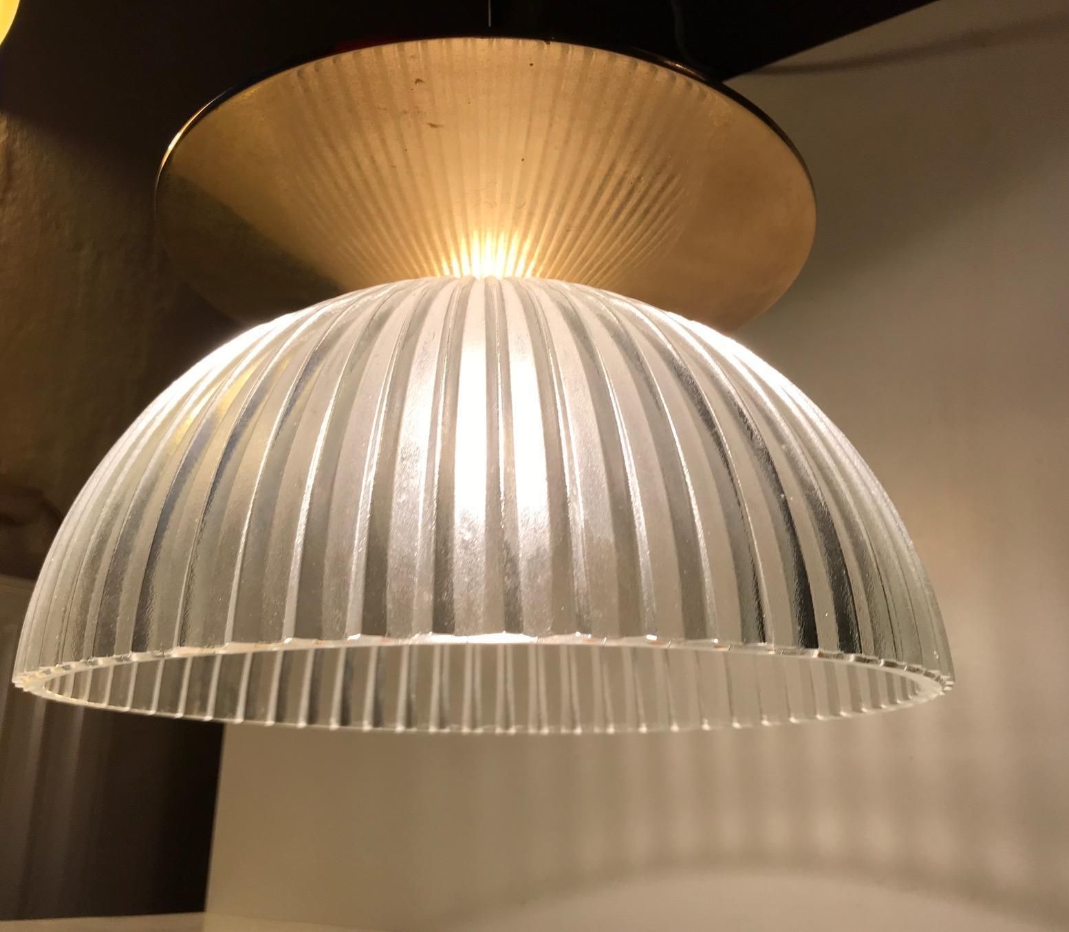Scandinavian Fluted Glass And Brass Ceiling Lamp, 1970s photo furniture