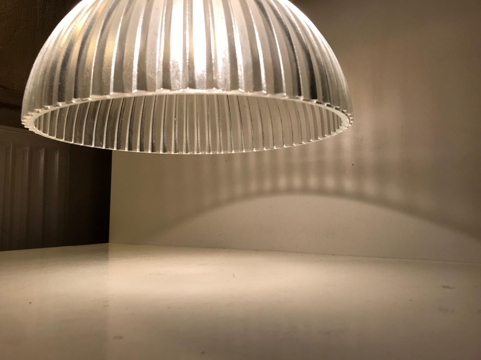 Scandinavian Fluted Glass And Brass Ceiling Lamp, 1970s photo 619.0