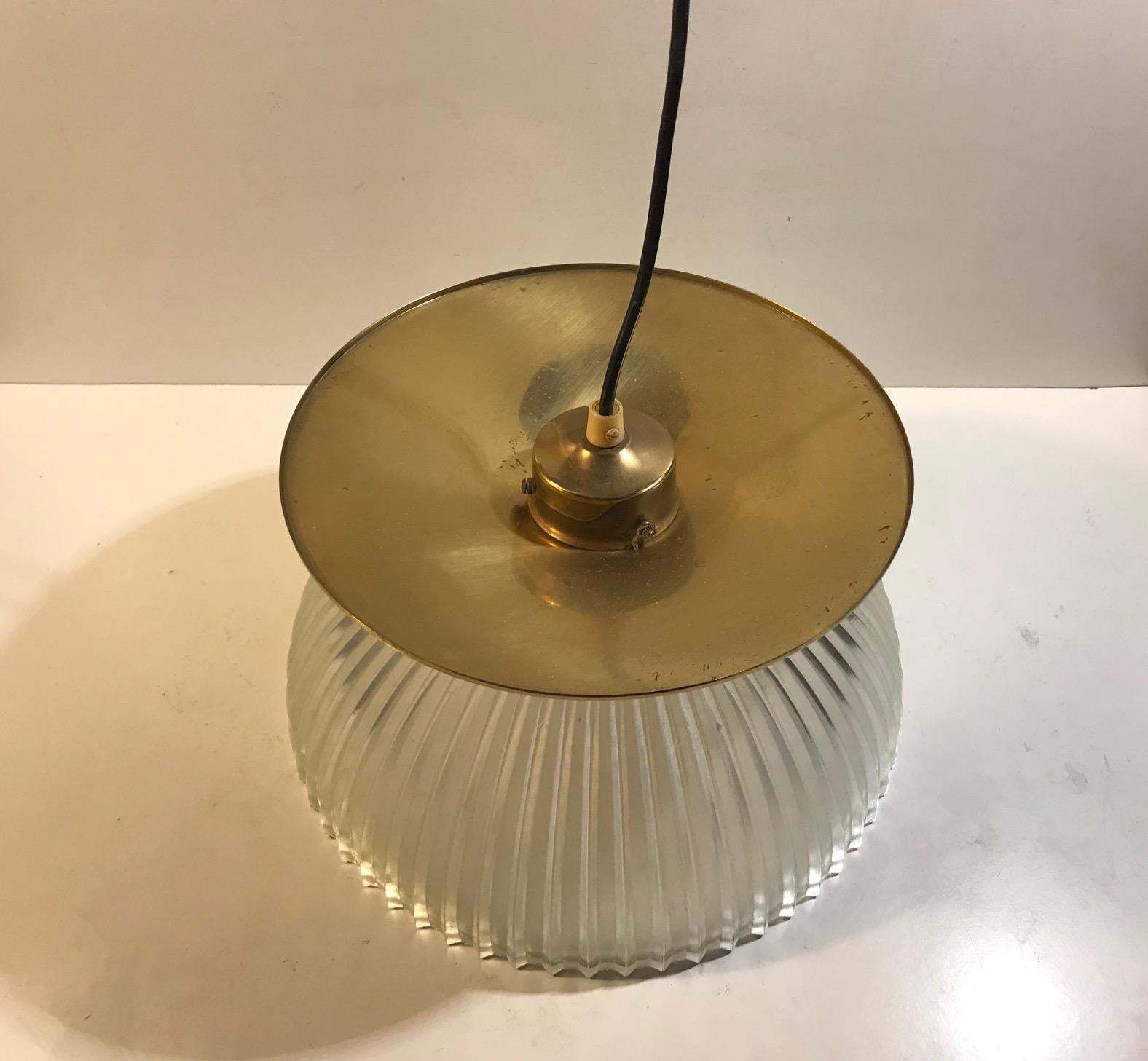 Scandinavian Fluted Glass And Brass Ceiling Lamp, 1970s photo vintage