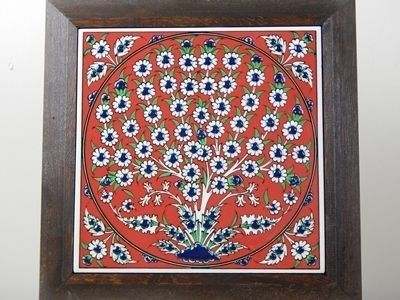 Turkish Kutahya Pottery, Tiles, Art Painting J, Picture Frame Size L Tree Of Life Pattern Frame photo furniture