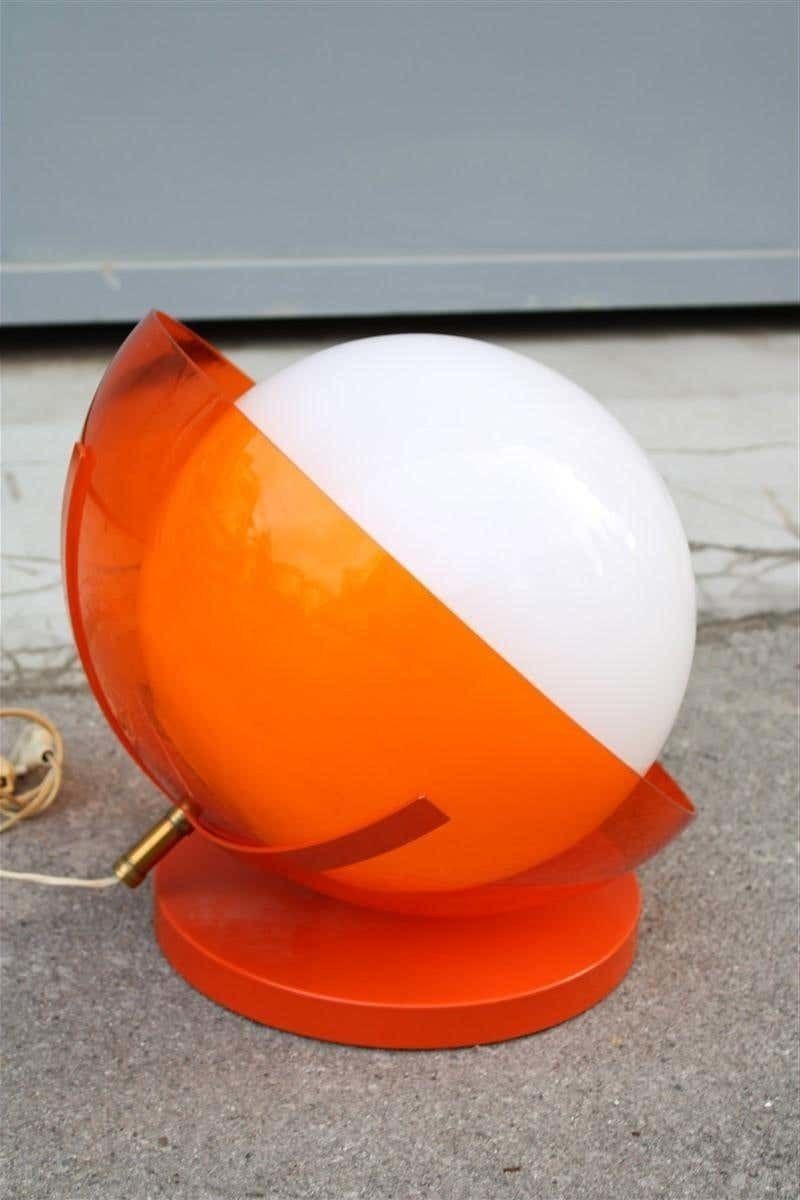 Italian Table Lamp Curved Plexiglass Harvey Guzzini Design 1960s Orange White photo furniture