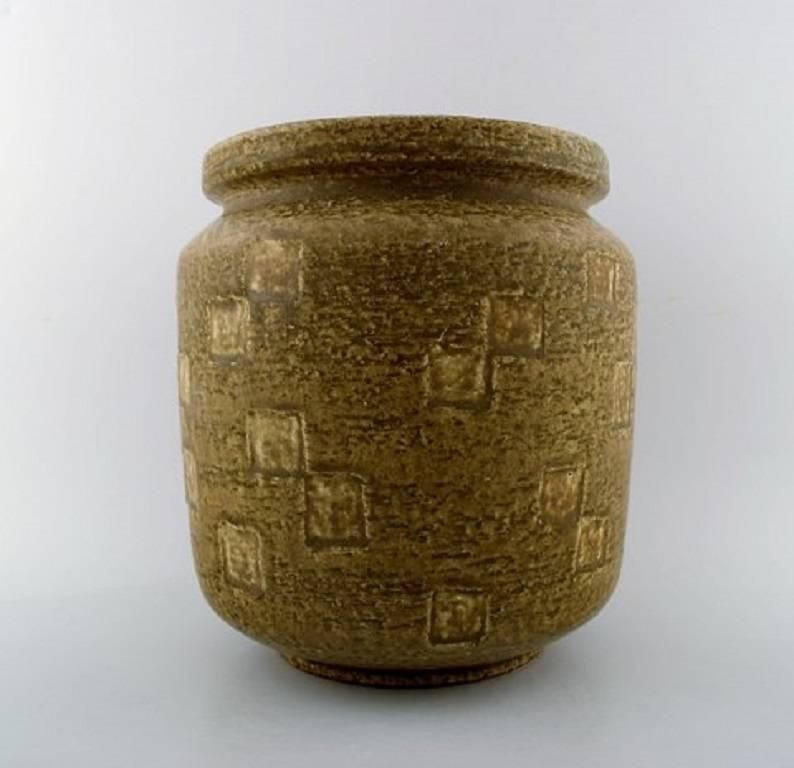Saxbo Large Stoneware Vase In Modern Design, Glaze In Yellow Brown Tones photo furniture