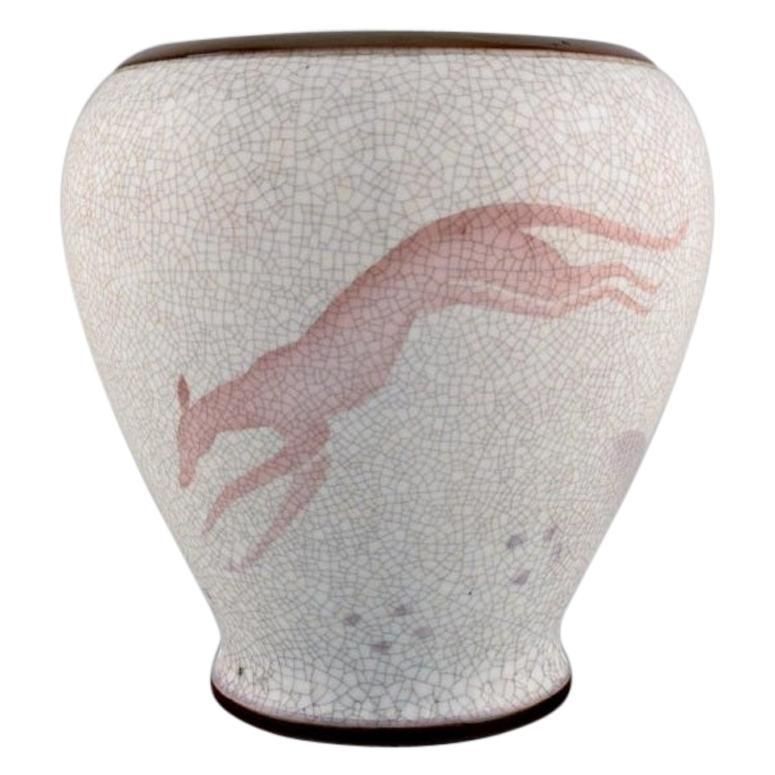 Large Bing And Grøndahl Vase In Crackled Porcelain With Leaping Animal, 1920s photo furniture